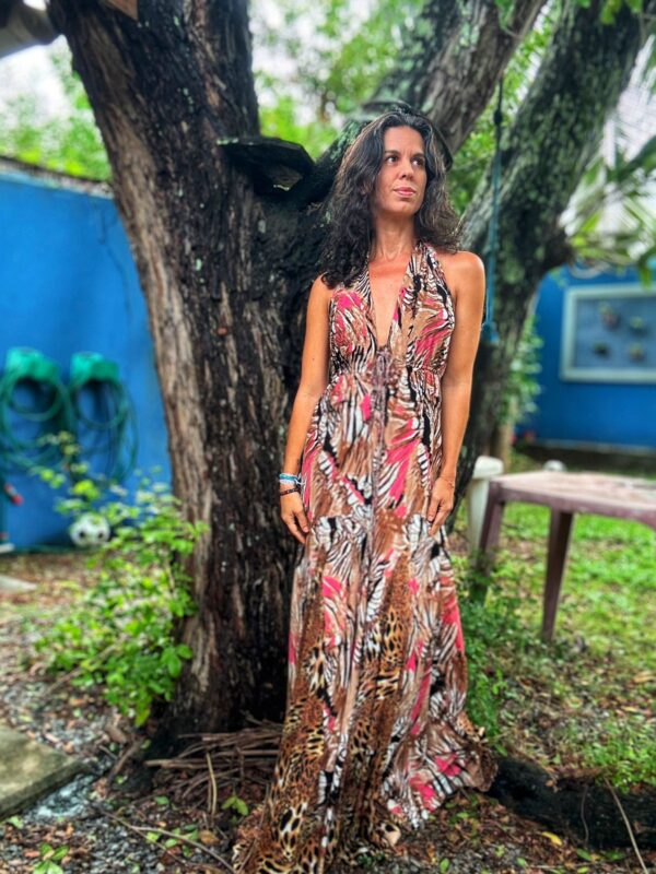 Vestido longo seda animal print - Vera Arruda - tam 38 - Image 5