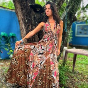 Vestido longo seda animal print – Vera Arruda – tam 38