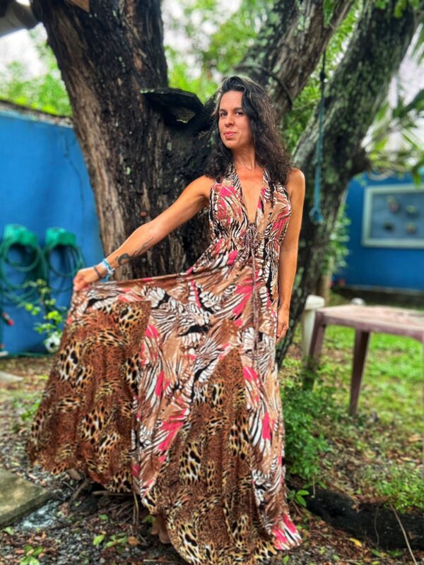 Vestido longo seda animal print - Vera Arruda - tam 38