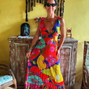 Vestido longo vermelho estampado – Farm – tam 38