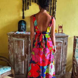 Vestido longo vermelho estampado – Farm – tam 38