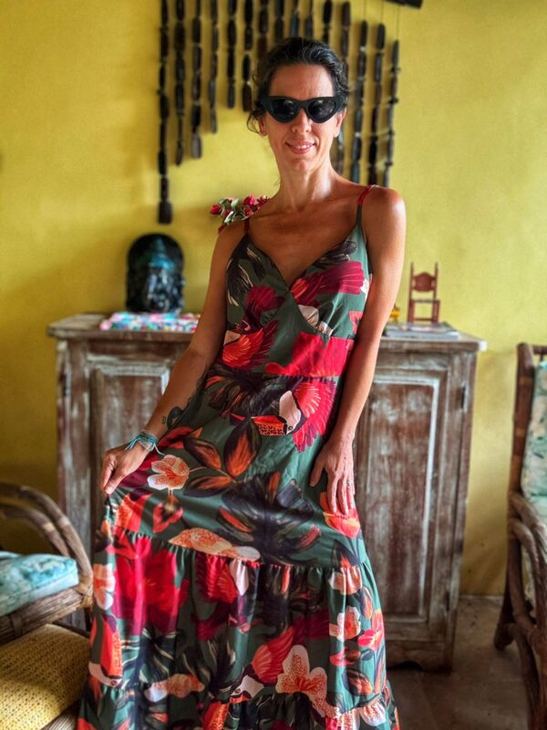 Vestido longo com estampa tropical - tam 38