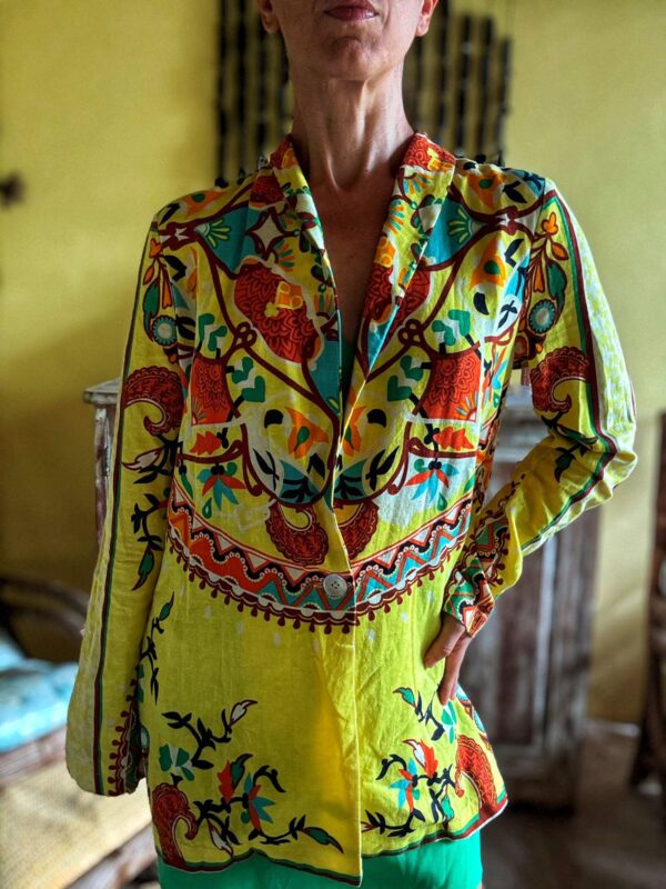 Blazer de linho amarelo estampado - tam 38