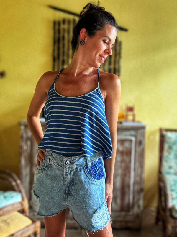 Short jeans com pedraria - Morena Mulata - tam 40 - Image 4