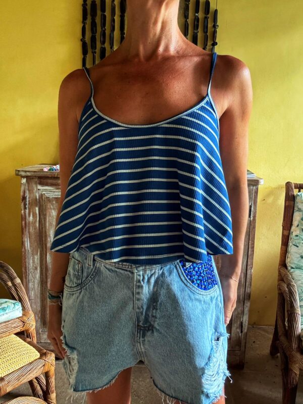 Cropped azul listrado - Farm - tam P