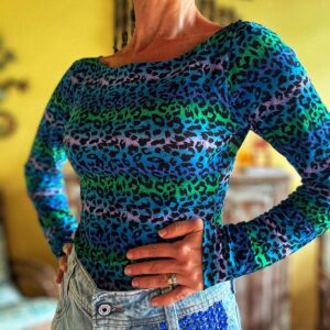 Body manga comprida azul e verde animal print – Cocci Modas – tam M