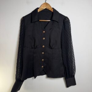 Camisa preta de manga comprida em tule – Shein – tam G