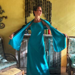Vestido longo verde com echarpe – J. Cosi – tam P