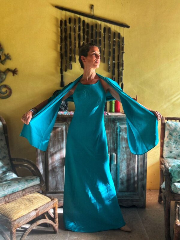 Vestido longo verde com echarpe - J. Cosi - tam P