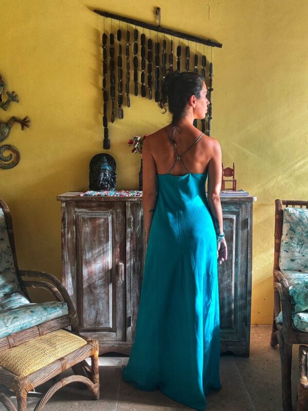 Vestido longo verde com echarpe - J. Cosi - tam P - Image 2