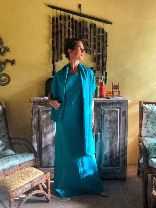 Vestido longo verde com echarpe - J. Cosi - tam P - Image 6
