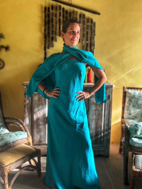 Vestido longo verde com echarpe - J. Cosi - tam P - Image 5