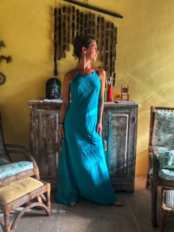 Vestido longo verde com echarpe - J. Cosi - tam P - Image 4