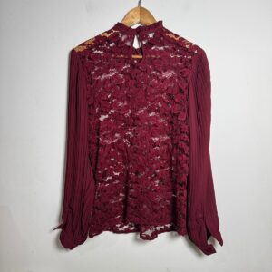 Camisa vinho de renda com manga comprida – tam 38