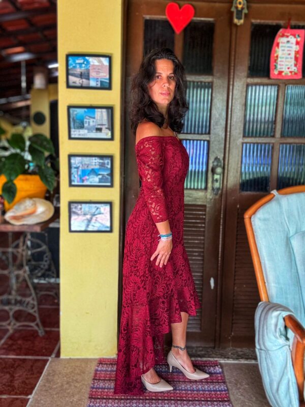 Vestido longo vinho de renda - Nari - tam M
