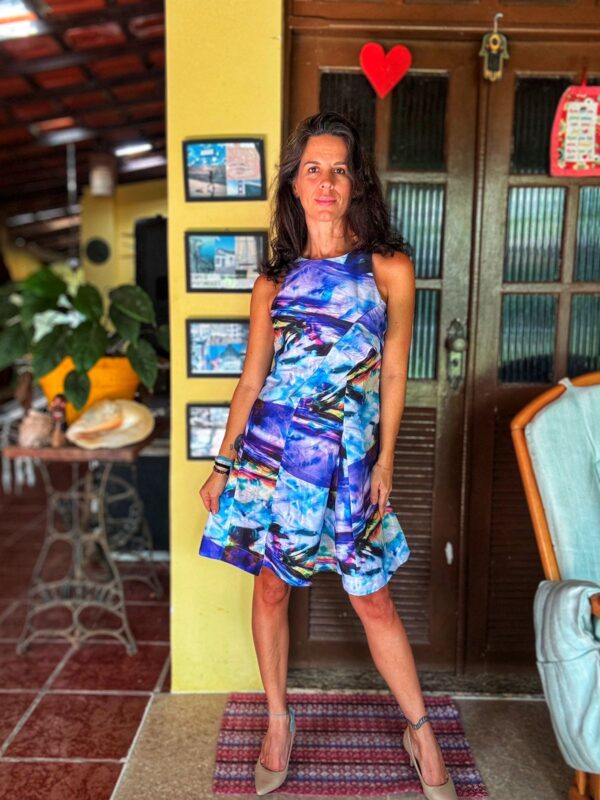 Vestido estampado roxo / azul - Axav - tam P