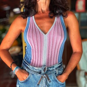 Blusa rosa e azul com brilho – Az Collection – tam 42