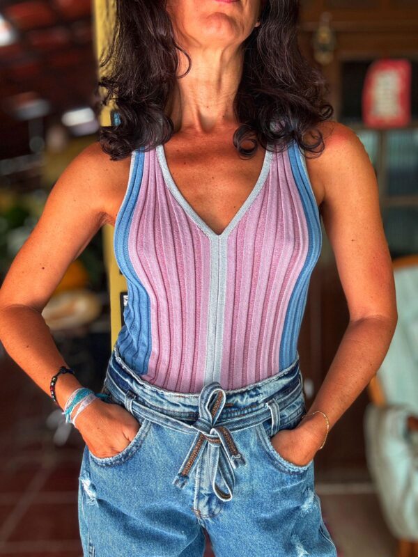 Blusa rosa e azul com brilho - Az Collection - tam 42