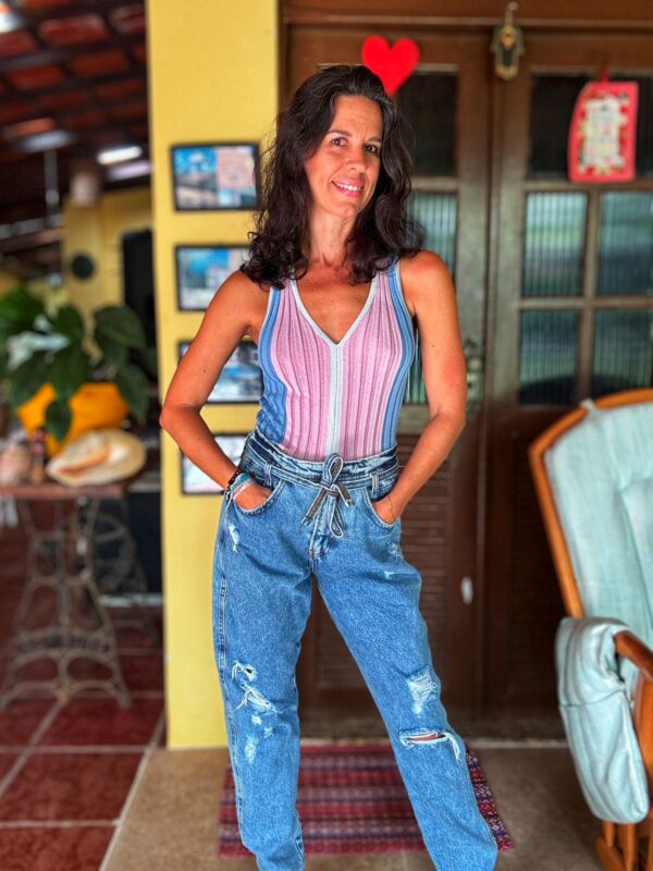 Blusa rosa e azul com brilho - Az Collection - tam 42 - Image 4
