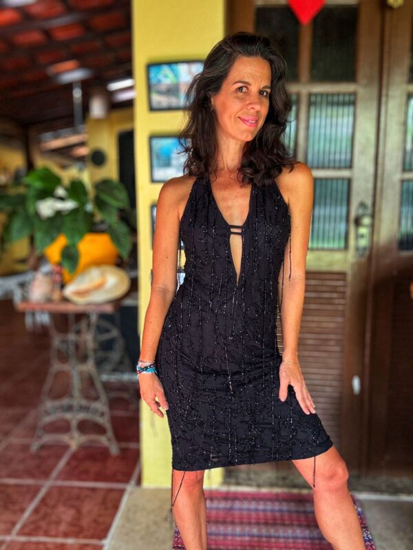 Vestido com decote e miçangas - Art Blue - tam 38