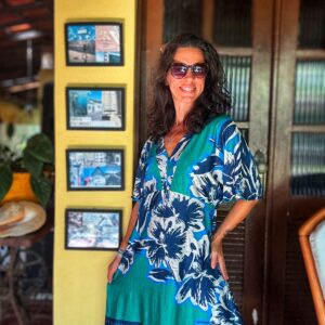 Vestido estampado verde e azul – Zinzane – tam M