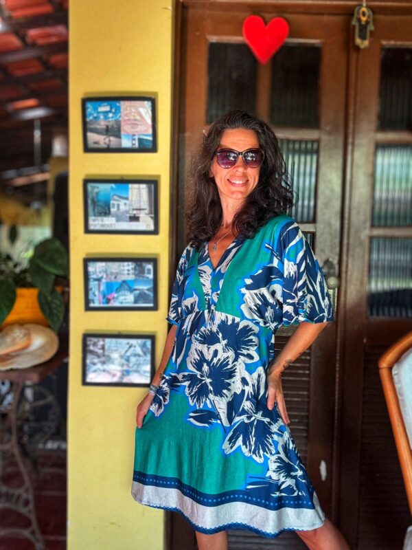 Vestido estampado verde e azul - Zinzane - tam M