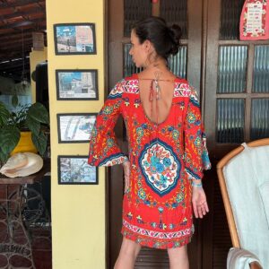 Vestido vermelho estampado – Aha Clothing – tam 38