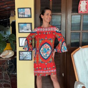 Vestido vermelho estampado – Aha Clothing – tam 38