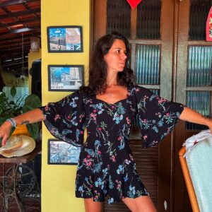 Macacão curto preto estampado – Tobelle – tam P