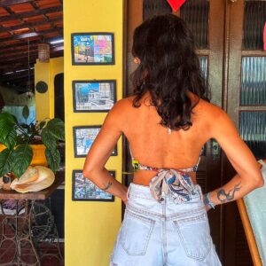 Short jeans detalhes de crochê – Elly – tam 38