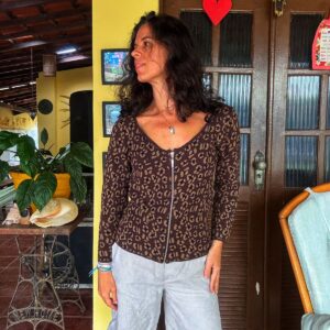 Camisa de frio com manga comprida marron estampada – Le Lis Blanc – tam G