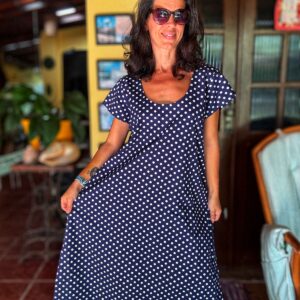 Vestido azul com poás branco – tam G