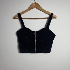 Top / cropped preto de veludo com ziper – Tuart – tam M