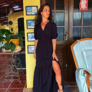 Vestido preto fenda lateral – Liu Han – tam P