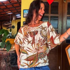 Camisa estampada em tons terrosos – Zinzane – tam M