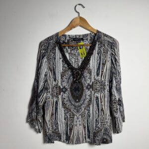 Camisa estampada e com bordados em pedras - Holin Stone - tam M