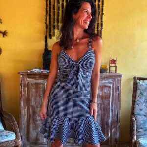 Vestido quadriculado com bojo e babado – Braylar – tam M