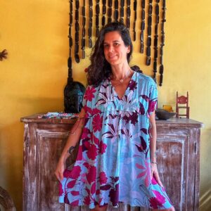 Vestido estampa azul e vinho – Água de Côco – tam P
