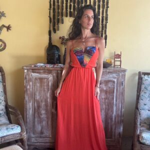 Vestido two pieces laranja com top estampado – Ssang Bang Wool – tam P