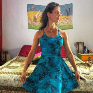 Vestido azul com detalhes pretos – Allezo – tam M