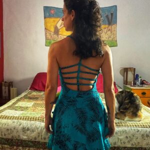 Vestido azul com detalhes pretos – Allezo – tam M