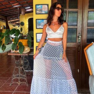 Saia / Saída branca de poá transparente – Lavy’s –  38 / 40