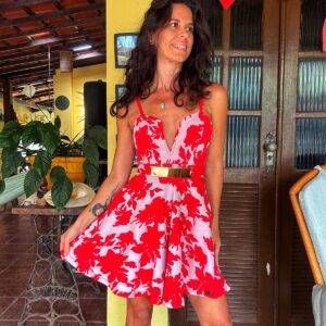 Vestido vermelho e branco com bojo – Miss e Misses – Tam P