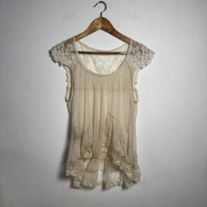 Blusa tule e renda Boho off-white – tam M