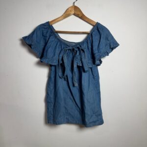 Camisa ciganinha jeans com babado – Lune – tam M