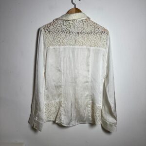 Camisa de manga comprida branca com renda e babados – Hit – tam G
