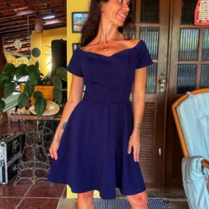 Vestido em tecido grosso azul com bojo – tam P