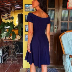 Vestido em tecido grosso azul com bojo – tam P