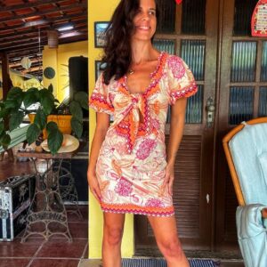 Vestido estampa de frutas com amarração –  Colcci – tam P