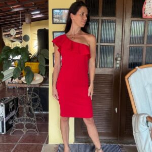 Vestido tubinho vermelho um ombro – tam G